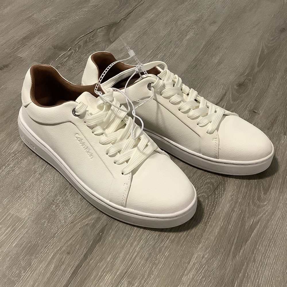 Calvin Klein white faux leather shoes